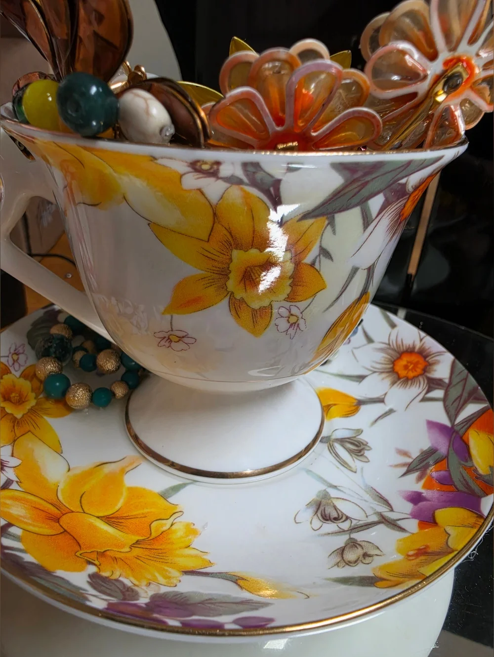 Hand Crafted Upcycled Jewelry Teacup Decor - Picture 4 of 9